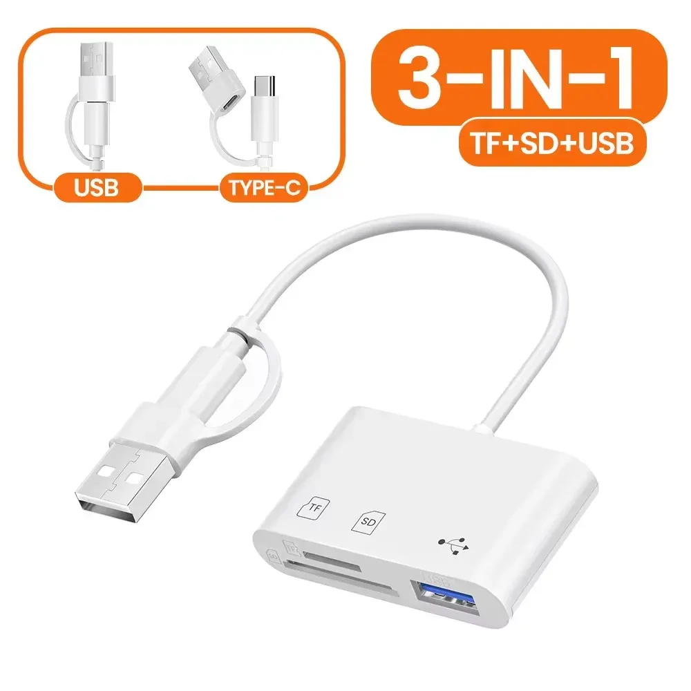 Adaptateur lecteur de cartes USB 3.0 haute vitesse 3-en-1 pour PC et ordinateur portable, avec connecteurs USB/Type-C, SD et TF 11