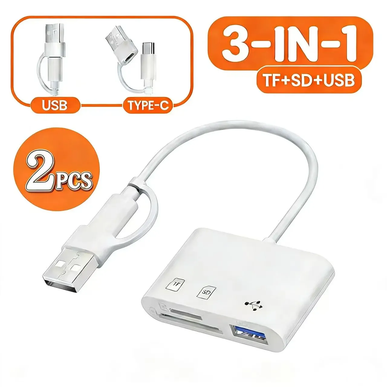 Adaptateur lecteur de cartes USB 3.0 haute vitesse 3-en-1 pour PC et ordinateur portable, avec connecteurs USB/Type-C, SD et TF 7