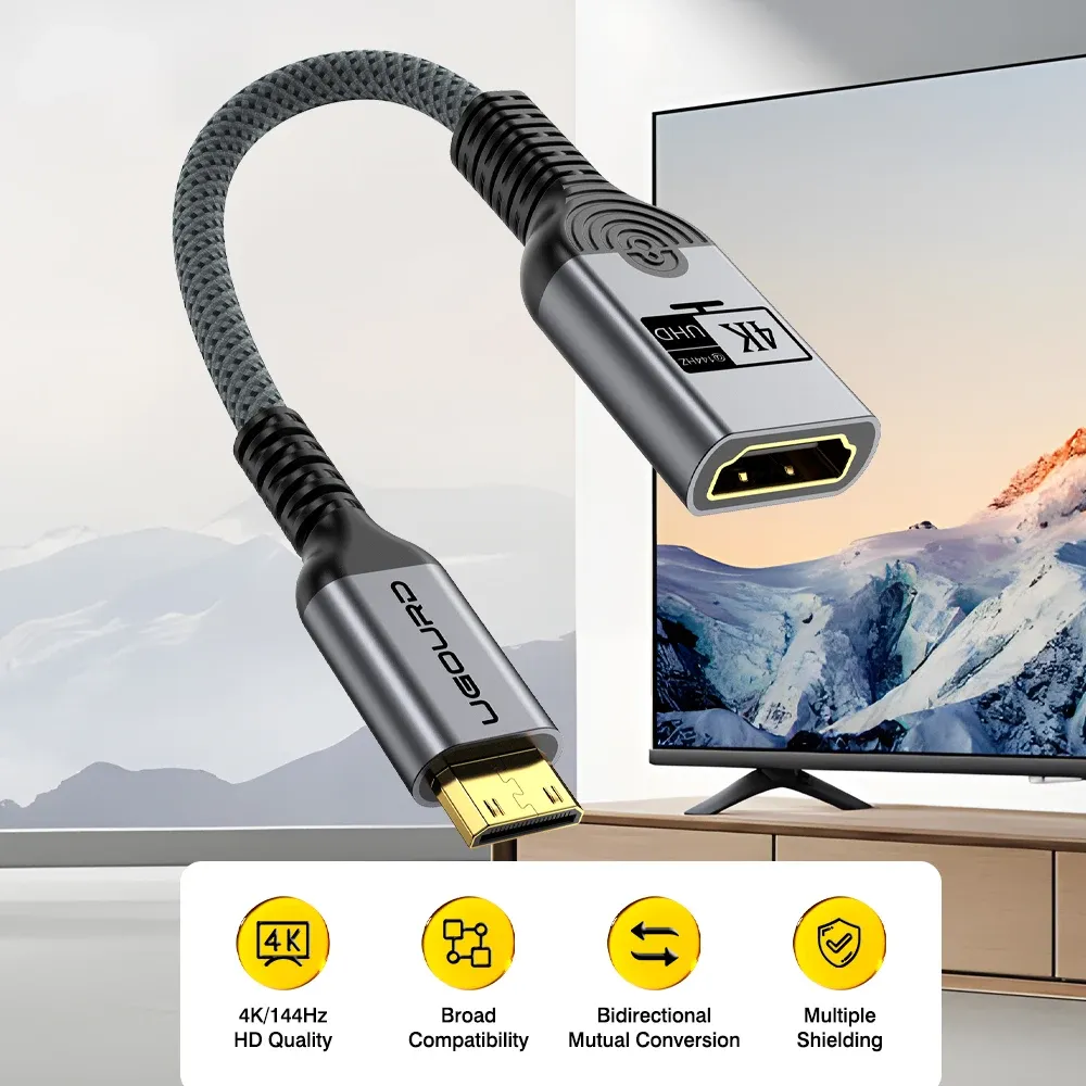 Adaptateur Mini HDMI mâle vers HDMI femelle 4K 144 Hz, Câble Micro HDMI mâle vers HDMI femelle, convertisseur bidirectionnel 2