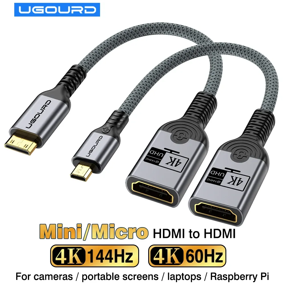 Adaptateur Mini HDMI mâle vers HDMI femelle 4K 144 Hz, Câble Micro HDMI mâle vers HDMI femelle, convertisseur bidirectionnel