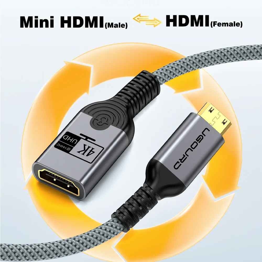 Adaptateur Mini HDMI mâle vers HDMI femelle 4K 144 Hz, Câble Micro HDMI mâle vers HDMI femelle, convertisseur bidirectionnel 5