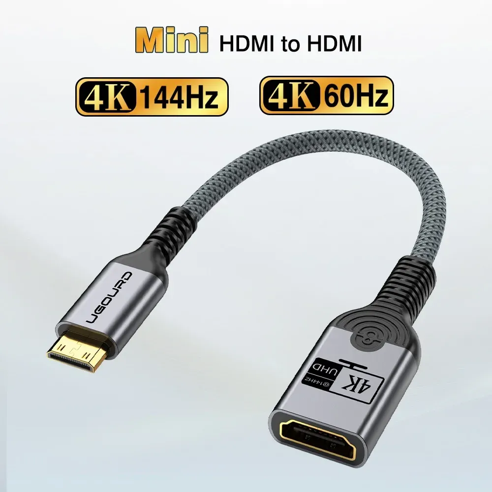 Adaptateur Mini HDMI mâle vers HDMI femelle 4K 144 Hz, Câble Micro HDMI mâle vers HDMI femelle, convertisseur bidirectionnel 8