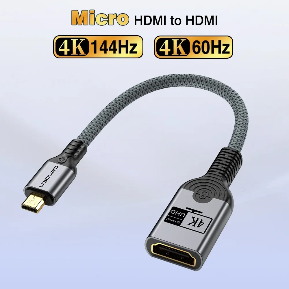Adaptateur Mini HDMI mâle vers HDMI femelle 4K 144 Hz, Câble Micro HDMI mâle vers HDMI femelle, convertisseur bidirectionnel 7