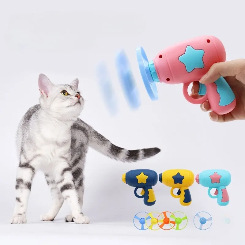 Jouet interactif pour chat : lanceur de mini-frisbees pour jeux de poursuite 2