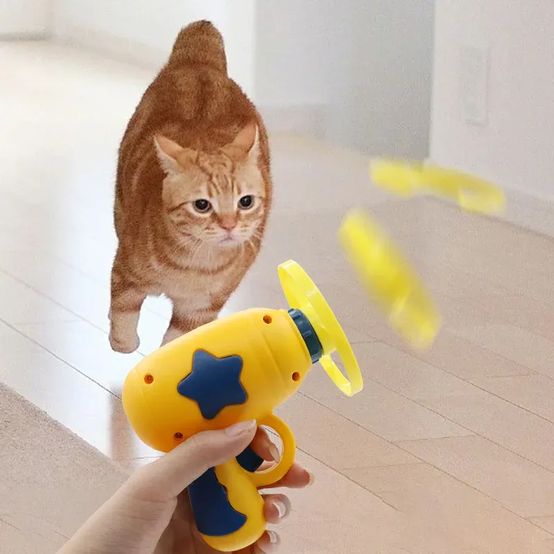 Jouet interactif pour chat : lanceur de mini-frisbees pour jeux de poursuite