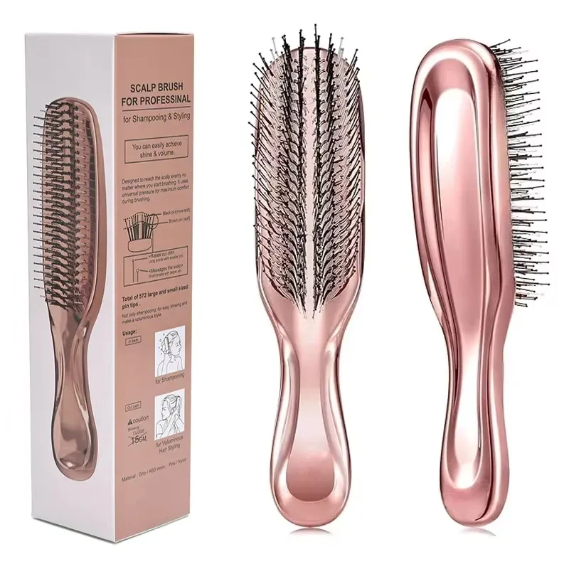 Brosse de massage du cuir chevelu japonaise Premium, démêlante et humide, or rose