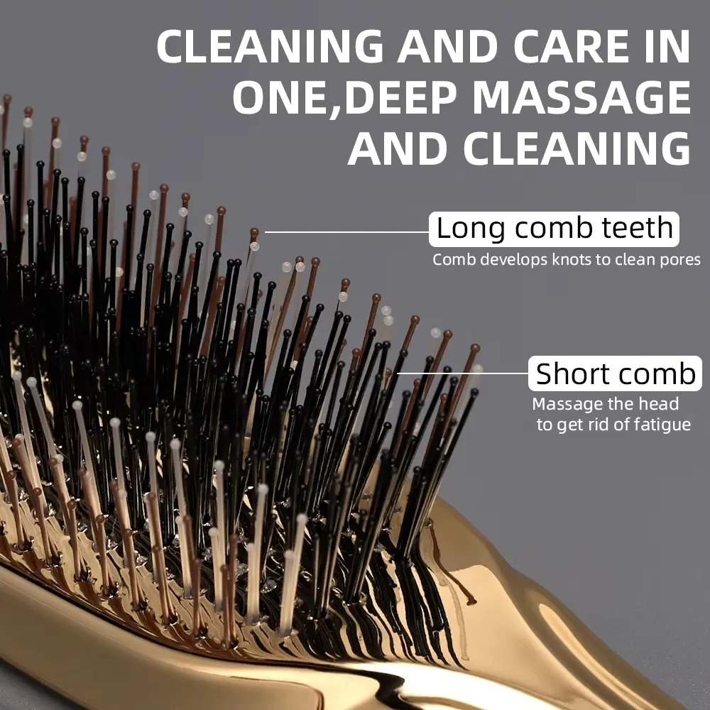 Brosse de massage du cuir chevelu japonaise Premium, démêlante et humide, or rose 4