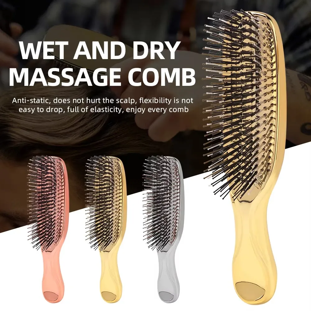 Brosse de massage du cuir chevelu japonaise Premium, démêlante et humide, or rose 6