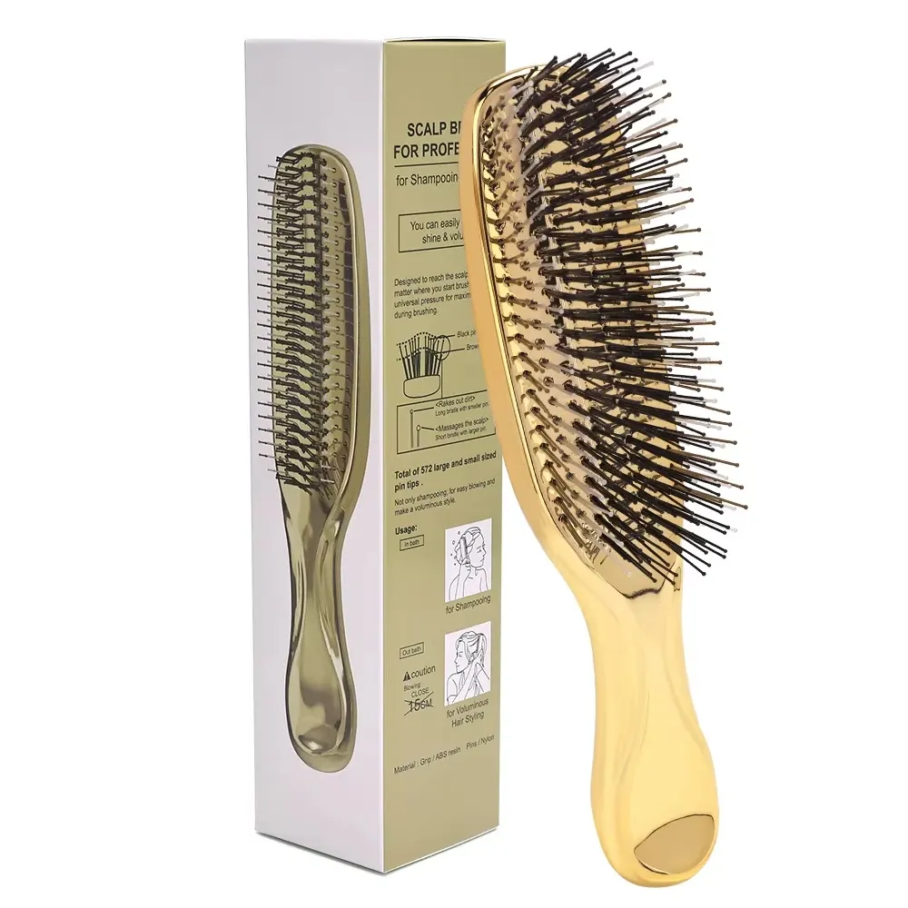 Brosse de massage du cuir chevelu japonaise Premium, démêlante et humide, or rose 15