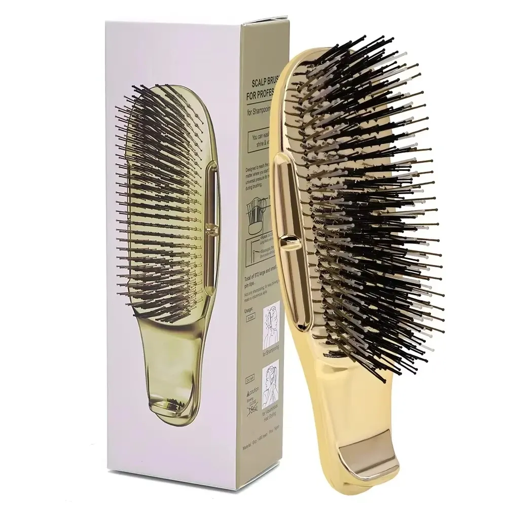 Brosse de massage du cuir chevelu japonaise Premium, démêlante et humide, or rose 10