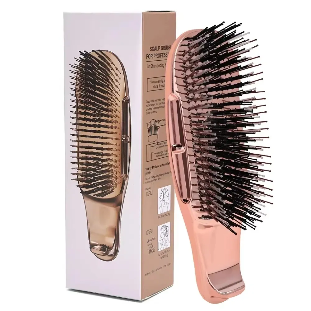 Brosse de massage du cuir chevelu japonaise Premium, démêlante et humide, or rose 9