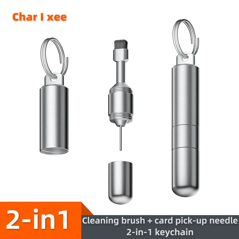 Brosse de nettoyage 2-en-1 et outil d'éjection de carte SIM, nettoyeur portable porte-clés compatible avec téléphones portables, haut-parleurs, écouteurs et casques Bluetooth