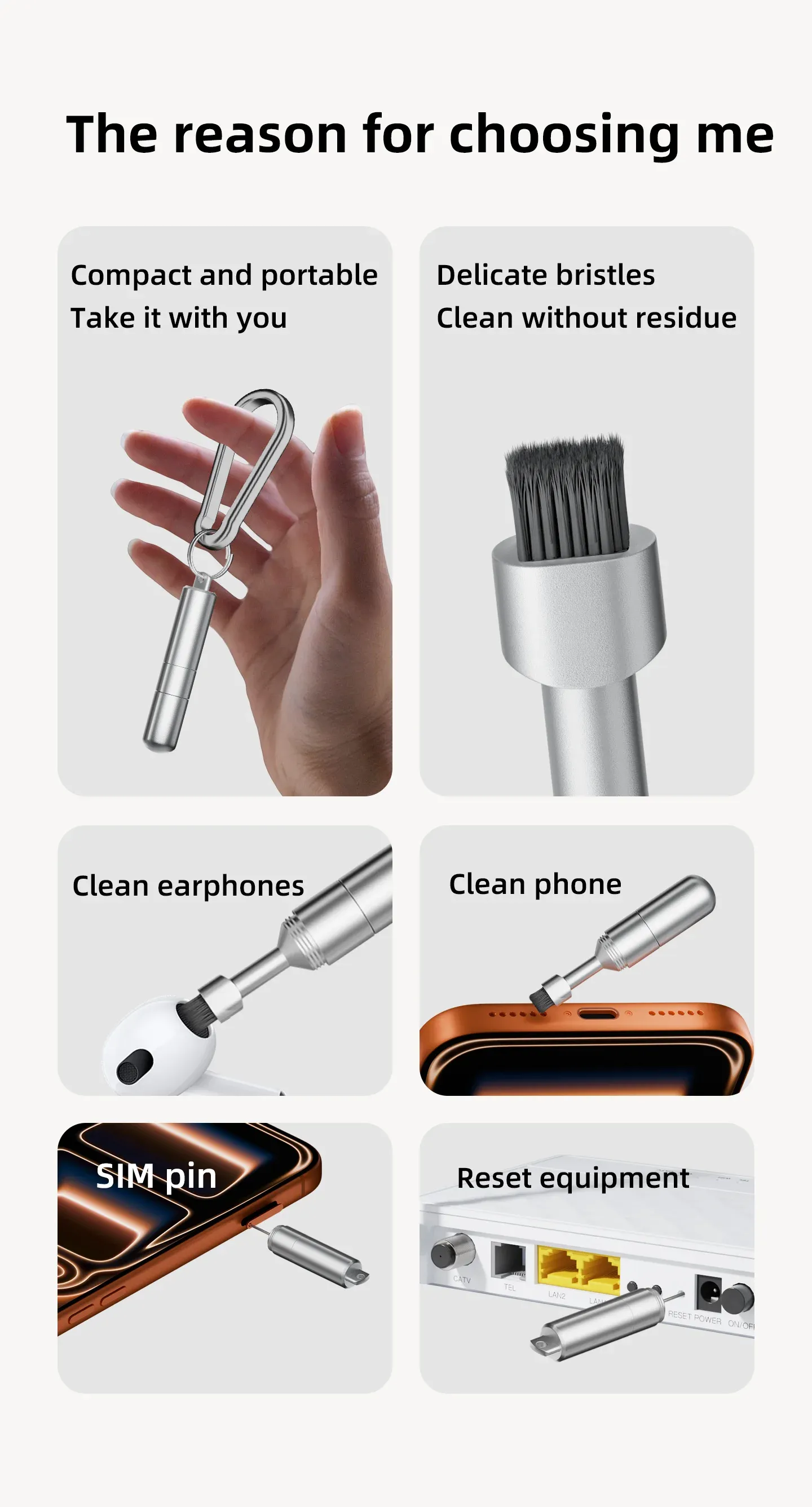 Détail du produit - brosse de nettoyage et broche de retrait