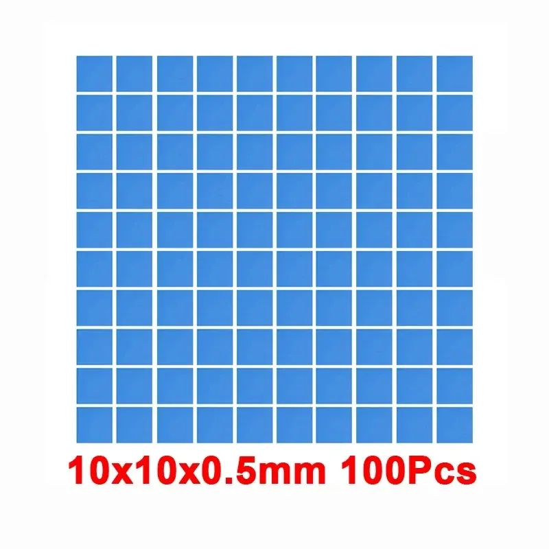 Coussin thermique en silicone bleu conducteur, lot de 100 pièces, 100 x 100 mm, épaisseurs 0,5 mm et 1 mm, pour CPU et GPU 18