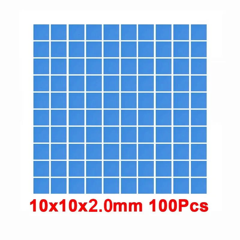 Coussin thermique en silicone bleu conducteur, lot de 100 pièces, 100 x 100 mm, épaisseurs 0,5 mm et 1 mm, pour CPU et GPU 10