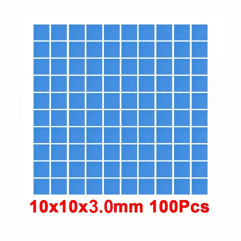 Coussin thermique en silicone bleu conducteur, lot de 100 pièces, 100 x 100 mm, épaisseurs 0,5 mm et 1 mm, pour CPU et GPU 8