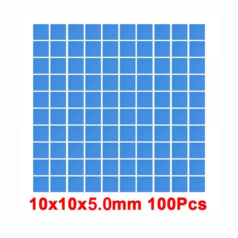 Coussin thermique en silicone bleu conducteur, lot de 100 pièces, 100 x 100 mm, épaisseurs 0,5 mm et 1 mm, pour CPU et GPU 15