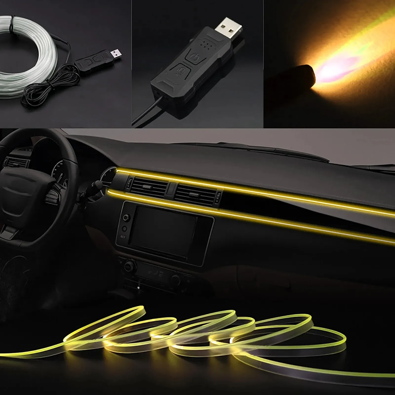 Bande lumineuse LED RVB d'ambiance pour intérieur de voiture, alimentation USB, fibre optique, avec commande, longueurs 2 m, 3 m, 4 m et 5 m 3