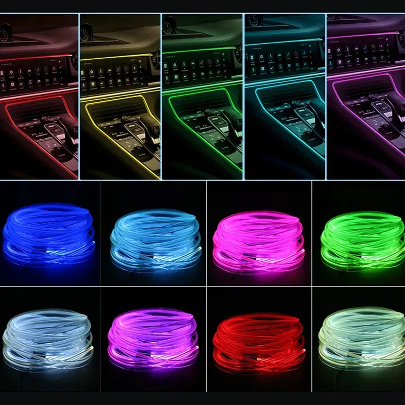 Bande lumineuse LED RVB d'ambiance pour intérieur de voiture, alimentation USB, fibre optique, avec commande, longueurs 2 m, 3 m, 4 m et 5 m 2