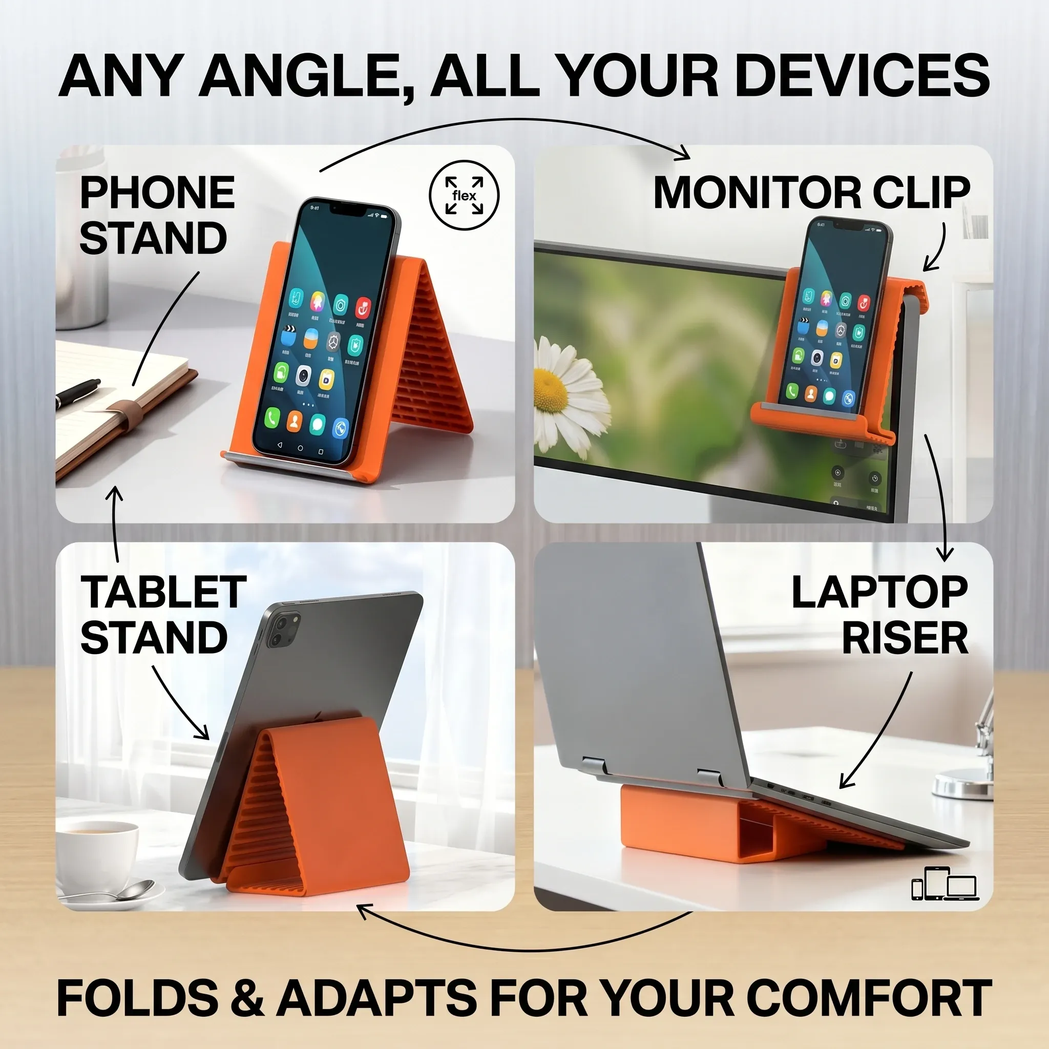 Support de téléphone en silicone flexible et pliable pour tablette et ordinateur portable, accessoire de voyage 2