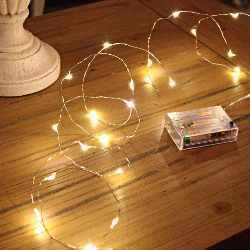 Guirlande lumineuse féérique à piles sur fil de cuivre, décoration de table pour mariage et fêtes de Noël - Image 1