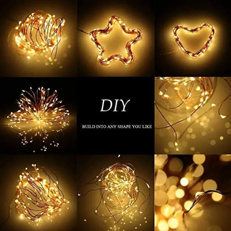Guirlande lumineuse féérique à piles sur fil de cuivre, décoration de table pour mariage et fêtes de Noël 3