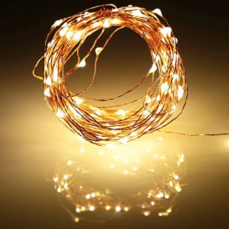 Guirlande lumineuse féérique à piles sur fil de cuivre, décoration de table pour mariage et fêtes de Noël 4