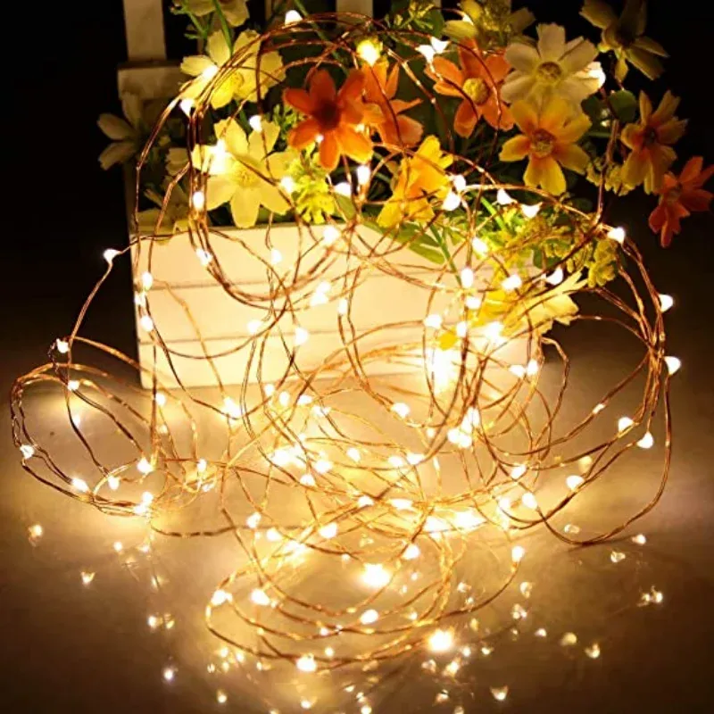 Guirlande lumineuse féérique à piles sur fil de cuivre, décoration de table pour mariage et fêtes de Noël 5