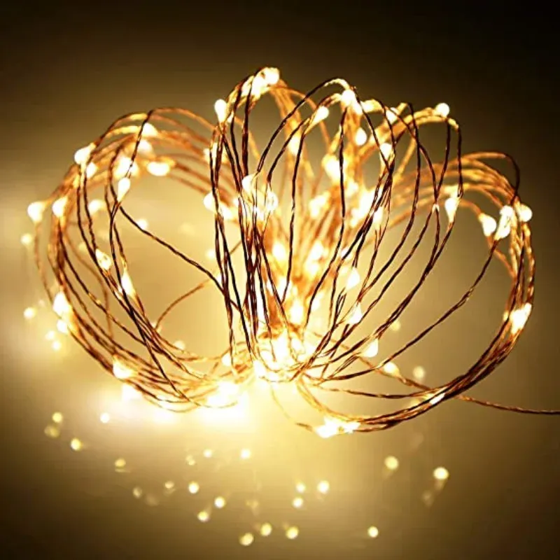 Guirlande lumineuse féérique à piles sur fil de cuivre, décoration de table pour mariage et fêtes de Noël 6