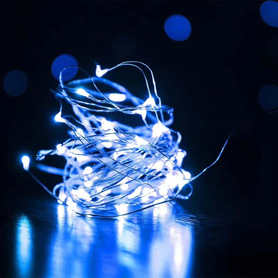 Guirlande lumineuse féérique à piles sur fil de cuivre, décoration de table pour mariage et fêtes de Noël 14
