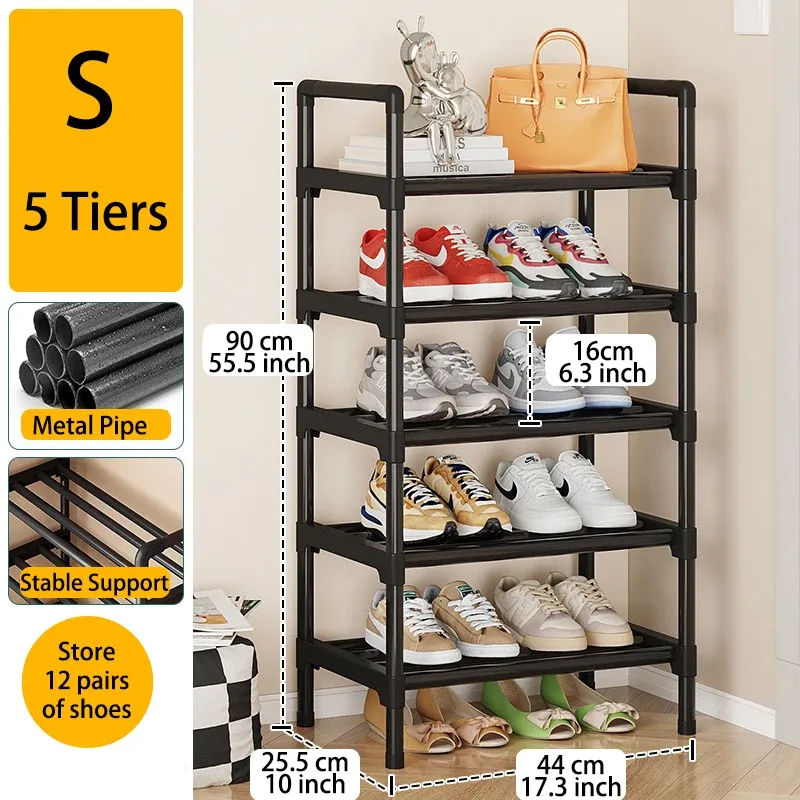 Étagère à chaussures en métal à plusieurs niveaux, grande capacité, pour entrée, placard, garage et salon 8