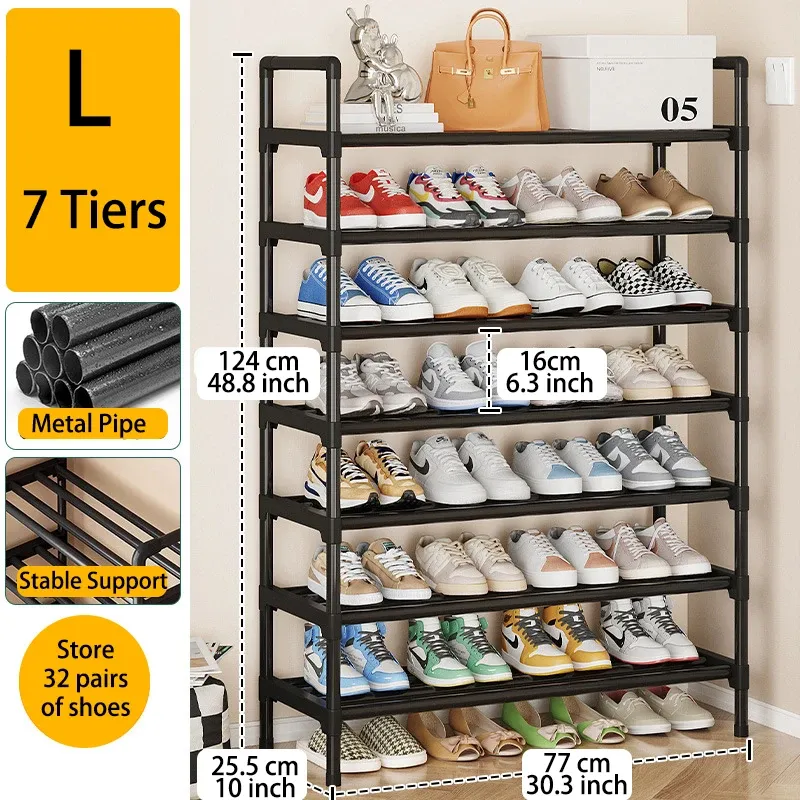 Étagère à chaussures en métal à plusieurs niveaux, grande capacité, pour entrée, placard, garage et salon 14