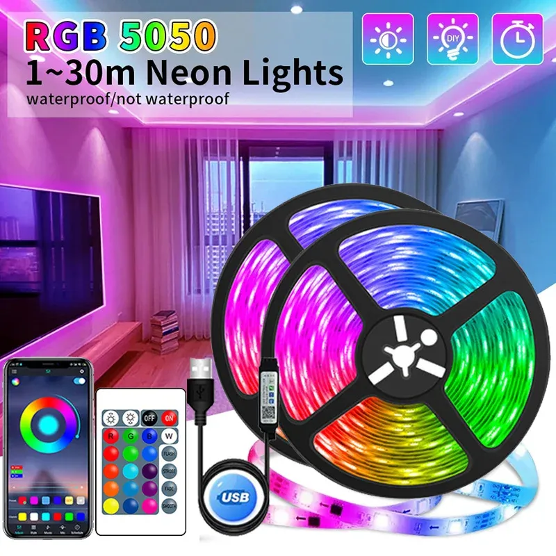 Bande lumineuse LED USB flexible RVB 5050 pour décoration de chambre et rétroéclairage TV