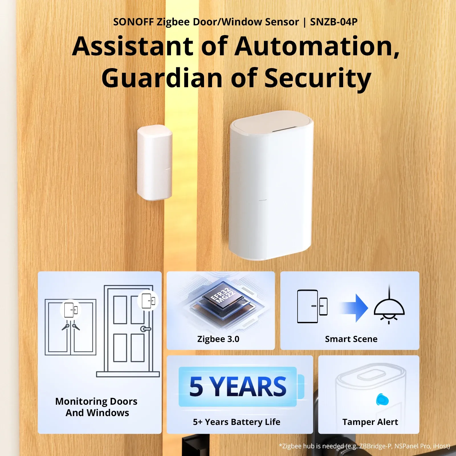 SONOFF SNZB-04P Capteur de porte et fenêtre Zigbee, alarme de sécurité domestique, scénarios intelligents locaux, compatible Alexa, Google Home et ZHA, lot de 1 ou 2 3