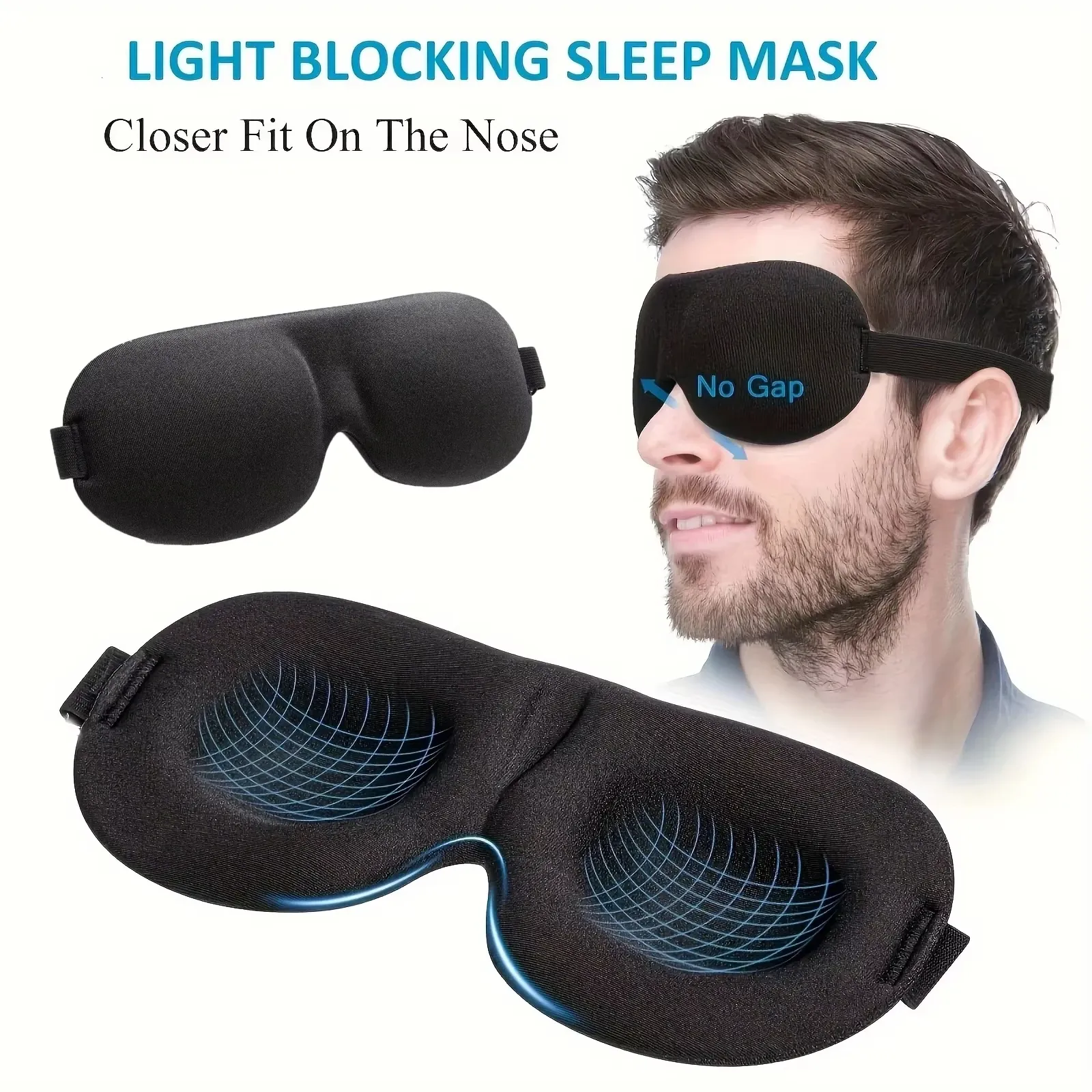 Masque de sommeil unisexe 3D bloquant la lumière en polyester confortable, idéal pour les dormeurs sur le dos et sur le côté 1