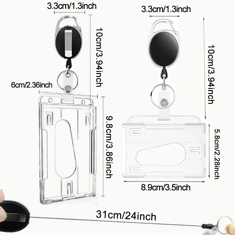 Porte-badge rétractable avec enrouleur, étui pour permis de travail à double fente pour carte et protège-badge d'identification, lot de 1 ou 5 pièces 4