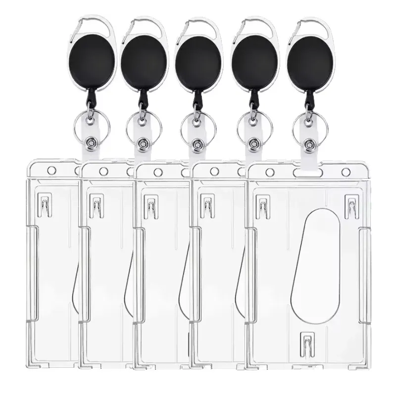 Porte-badge rétractable avec enrouleur, étui pour permis de travail à double fente pour carte et protège-badge d'identification, lot de 1 ou 5 pièces 6
