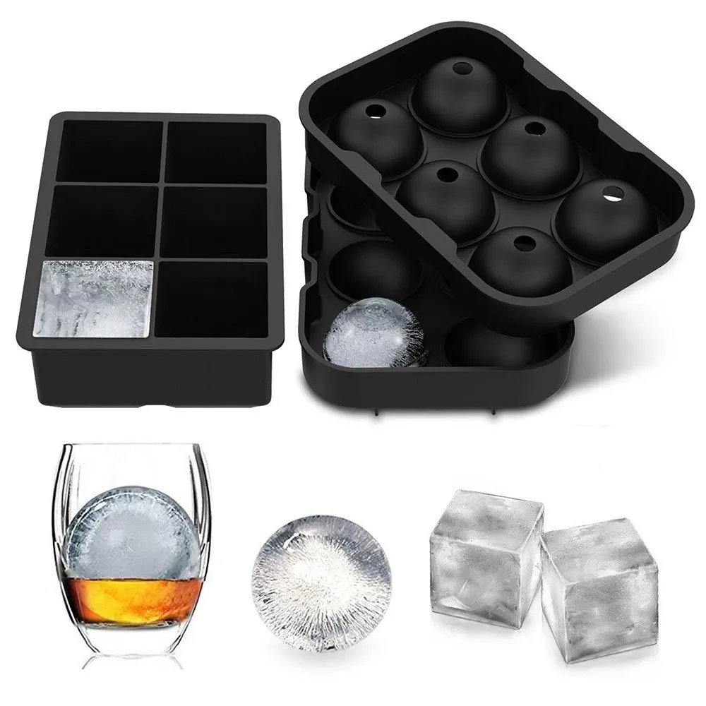 Moule à glaçons en silicone carré et rond, grande boule, 4 et 6 cavités, pour congélateur, idéal pour boissons - Image 1