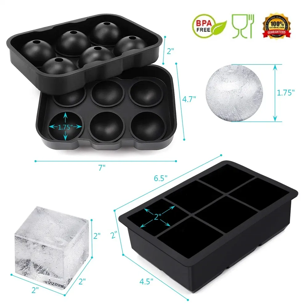 Moule à glaçons en silicone carré et rond, grande boule, 4 et 6 cavités, pour congélateur, idéal pour boissons 4