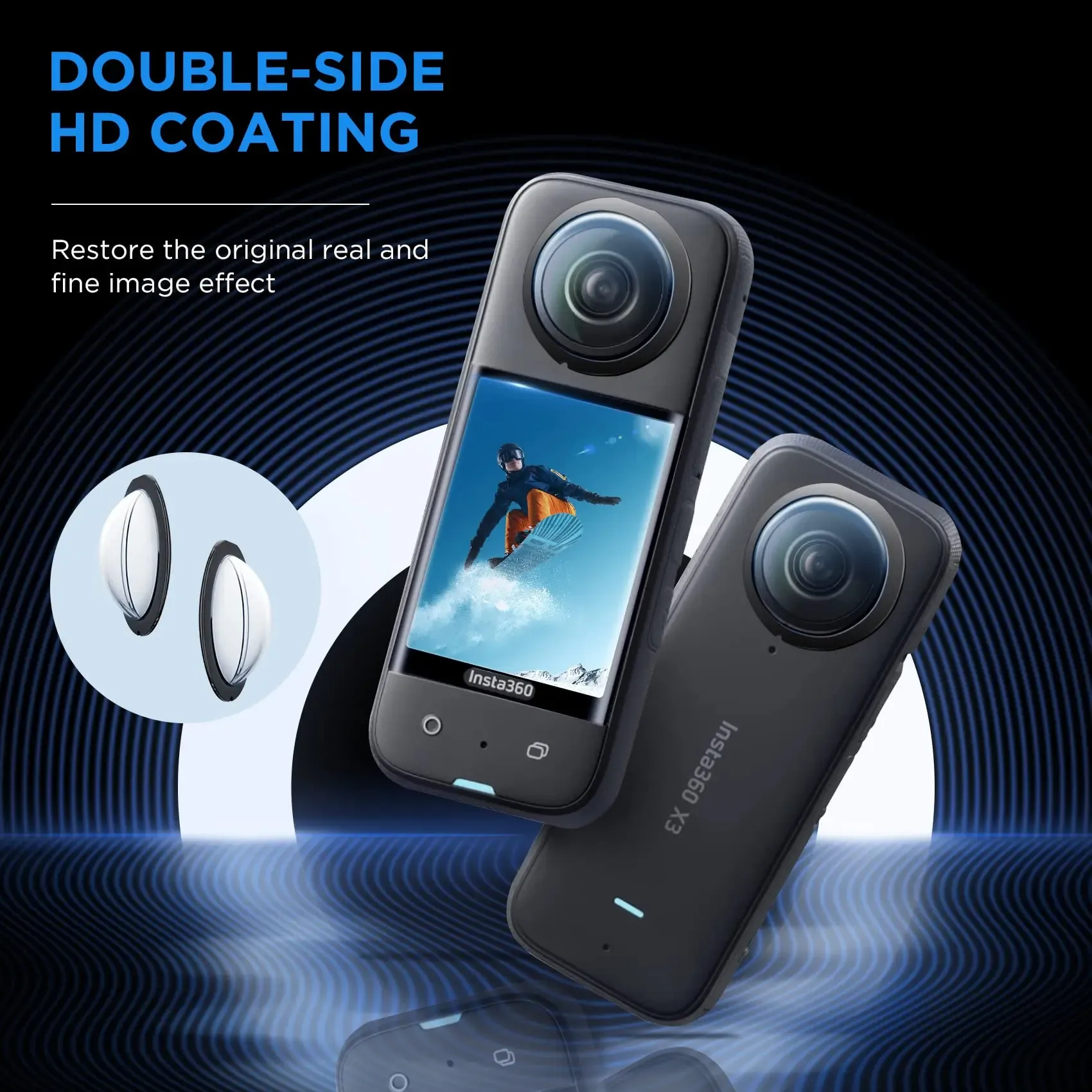 Ensemble d'accessoires pour Insta360 X3, X4 et X5 : protège-objectif, protège-écran, sac de rangement, étui en silicone, capuchon d'objectif et cadre de protection 3