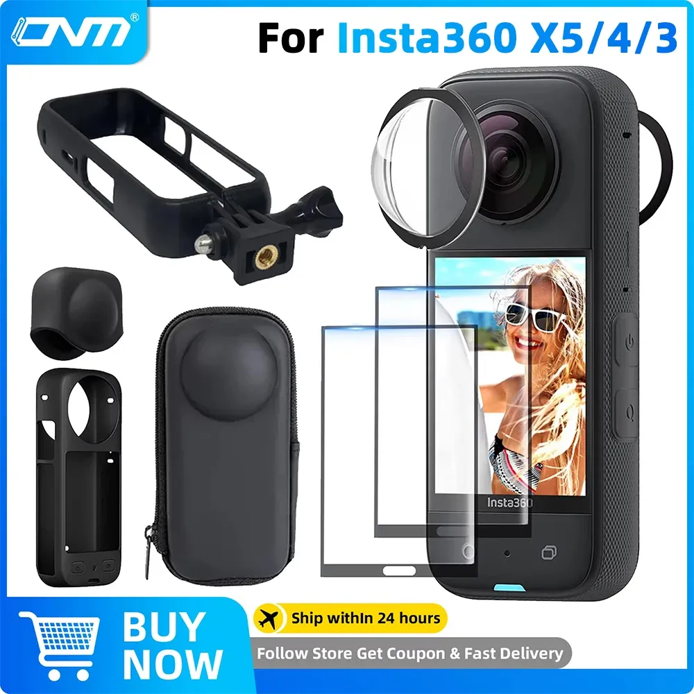 Ensemble d'accessoires pour Insta360 X3, X4 et X5 : protège-objectif, protège-écran, sac de rangement, étui en silicone, capuchon d'objectif et cadre de protection