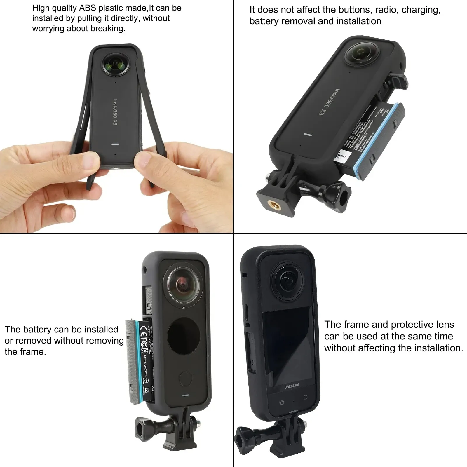 Ensemble d'accessoires pour Insta360 X3, X4 et X5 : protège-objectif, protège-écran, sac de rangement, étui en silicone, capuchon d'objectif et cadre de protection 5