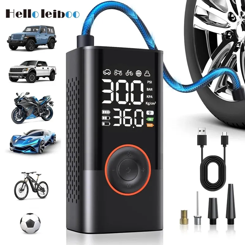 Pompe à air LEIBOO 150 PSI, gonfleur de pneus portable, compresseur d'air avec manomètre numérique pour voiture, vélo, moto, ballon - Image 1