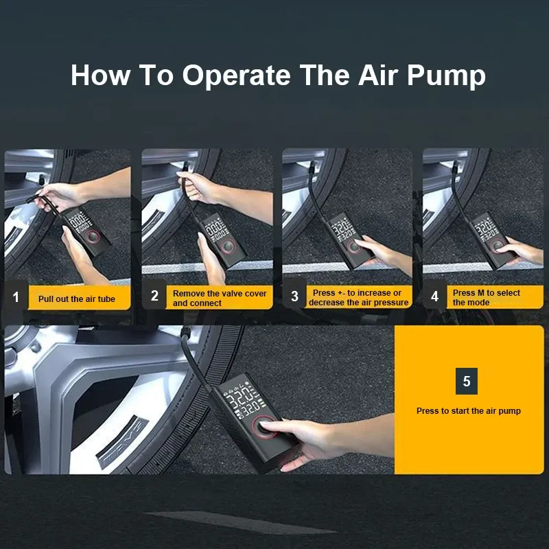 Pompe à air LEIBOO 150 PSI, gonfleur de pneus portable, compresseur d'air avec manomètre numérique pour voiture, vélo, moto, ballon 4