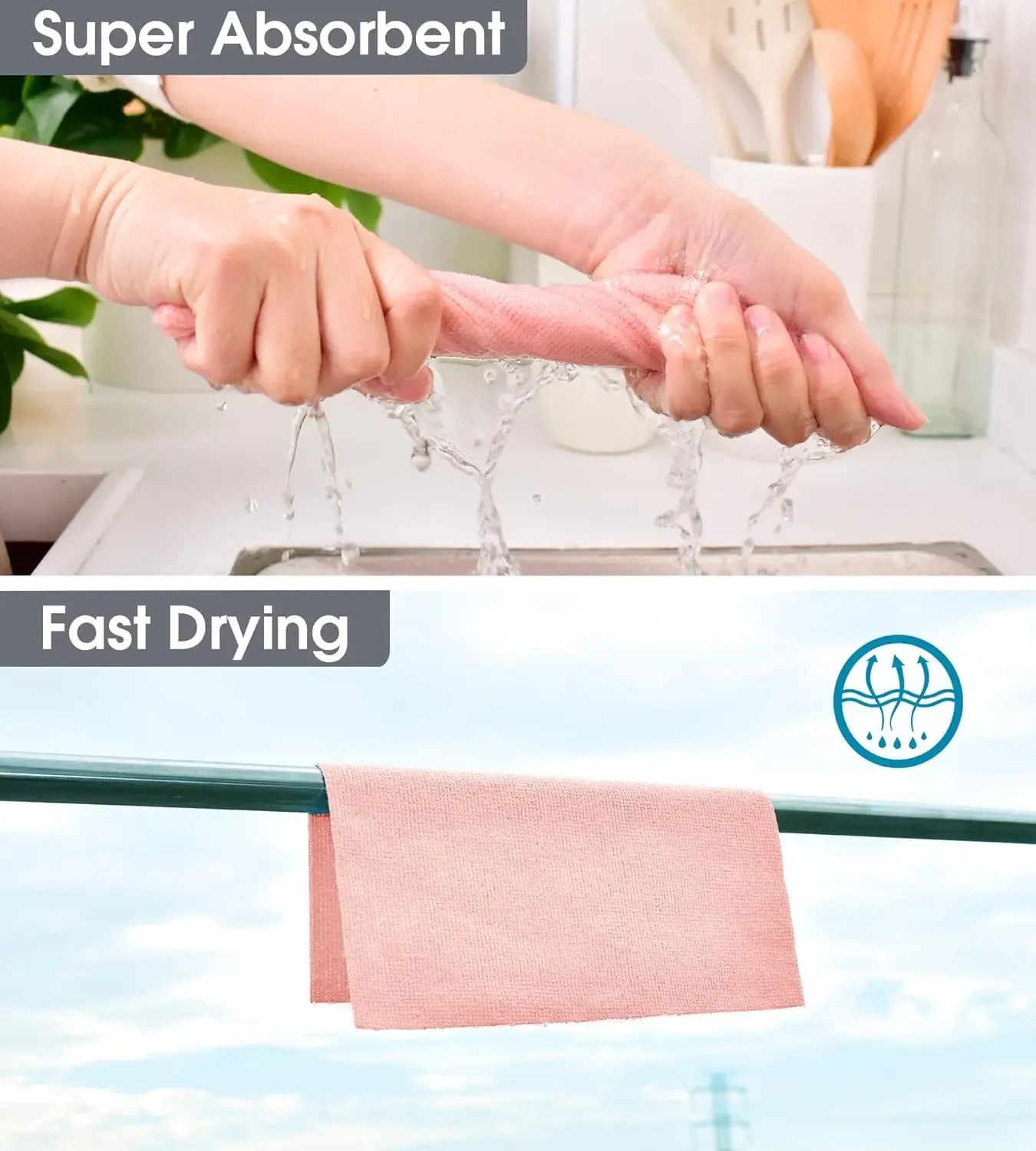Lot de 20 ou 50 chiffons de nettoyage réutilisables en microfibre pour la cuisine, la maison et la voiture 4