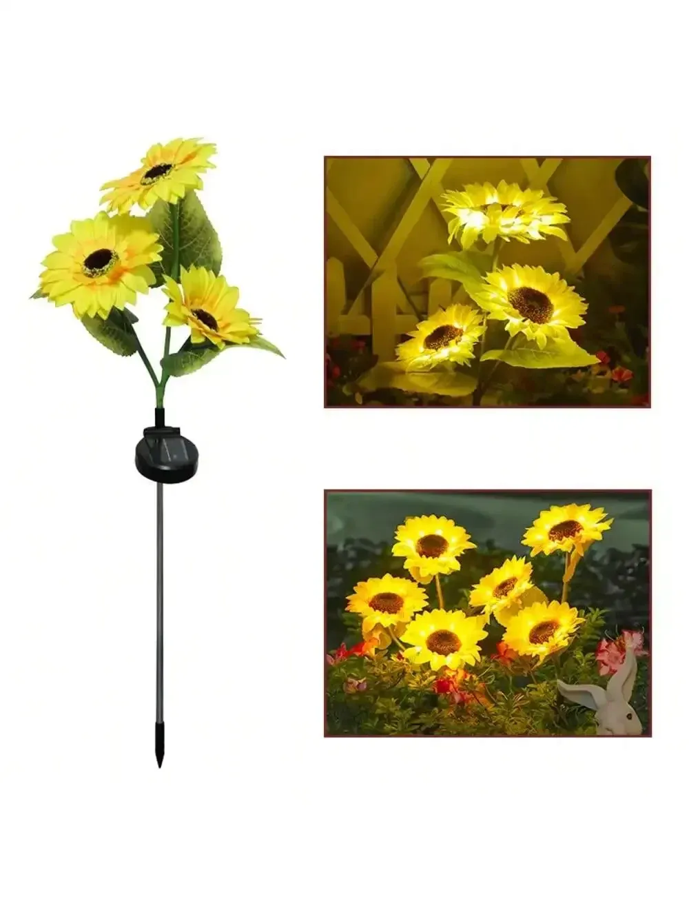 Lampe solaire tournesol illuminée dans un jardin