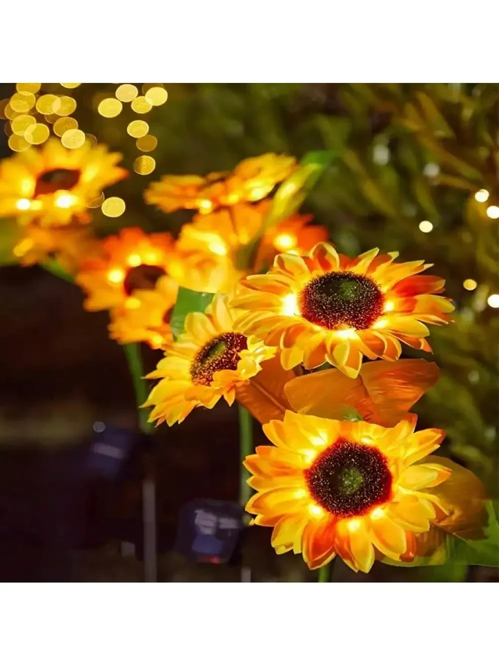 Lampe solaire tournesol en ambiance nocturne