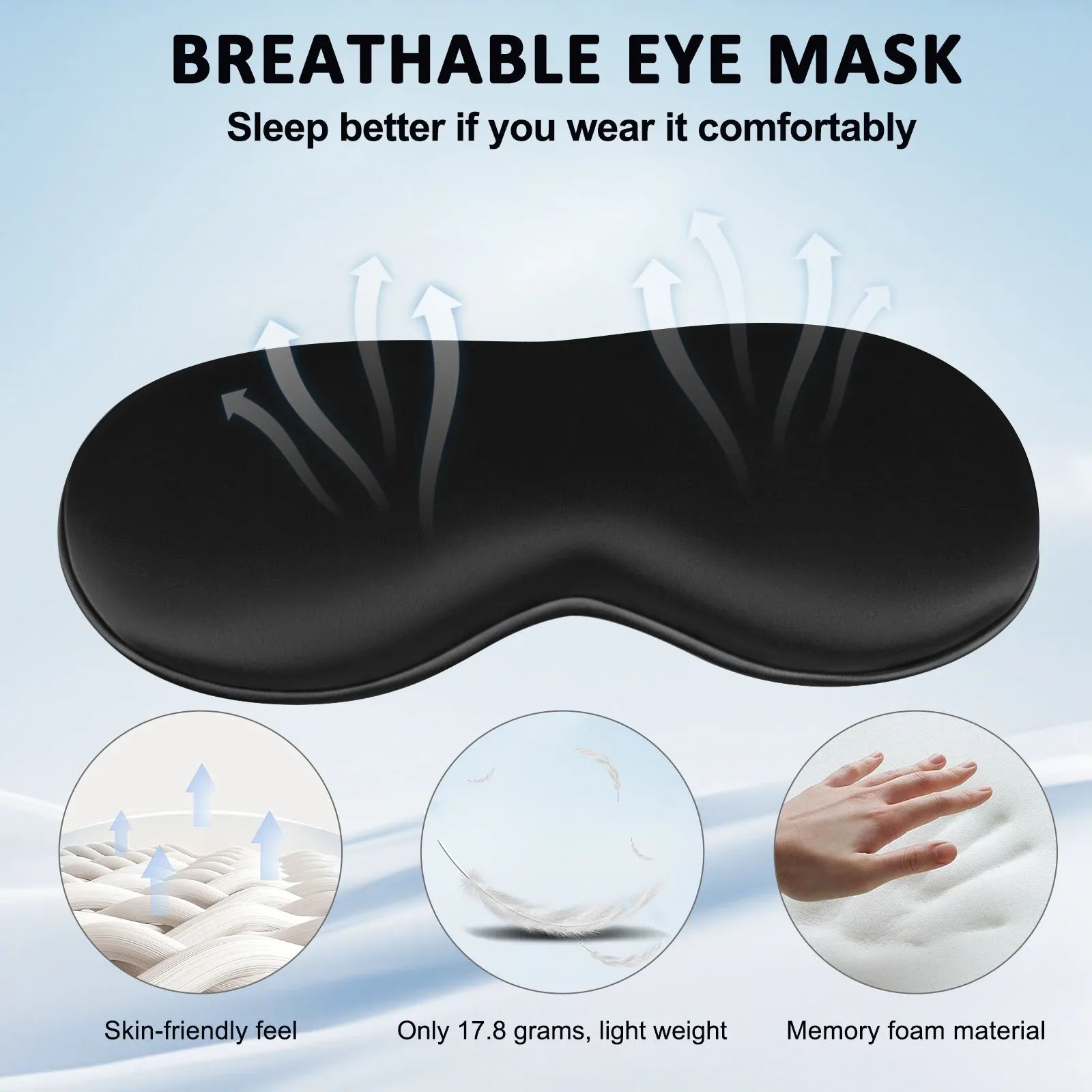 Masque de sommeil en imitation soie, détail des finitions