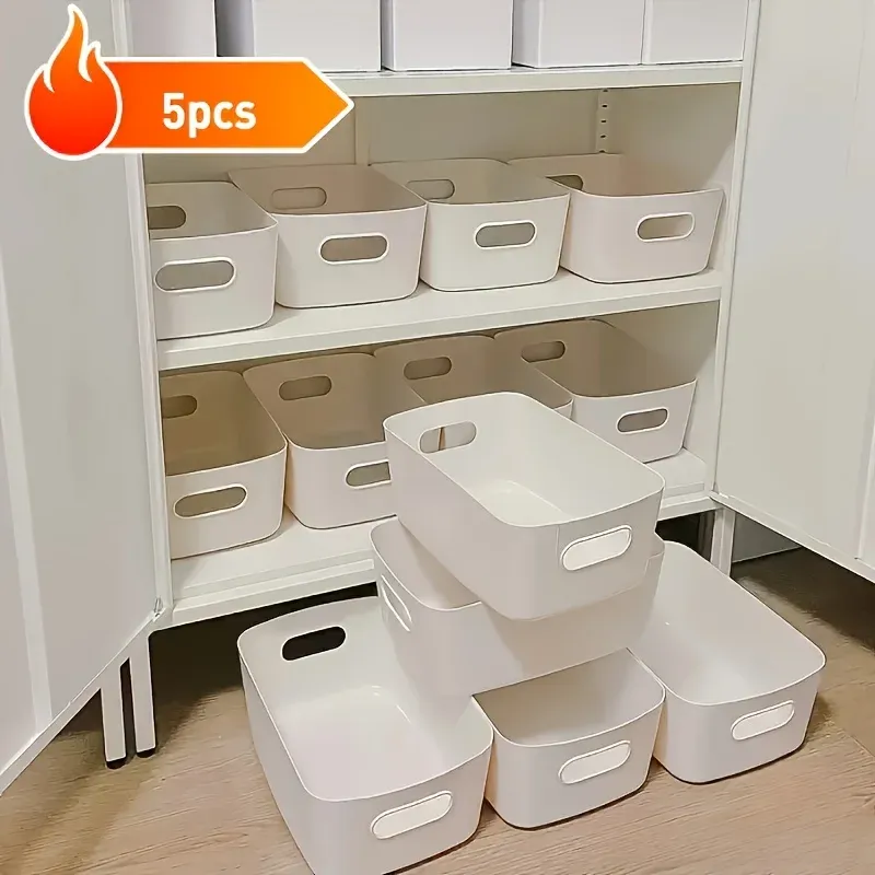 Coffret de rangement empilable 5 pièces, conteneurs organisateurs rectangulaires en plastique durable et réutilisable 7