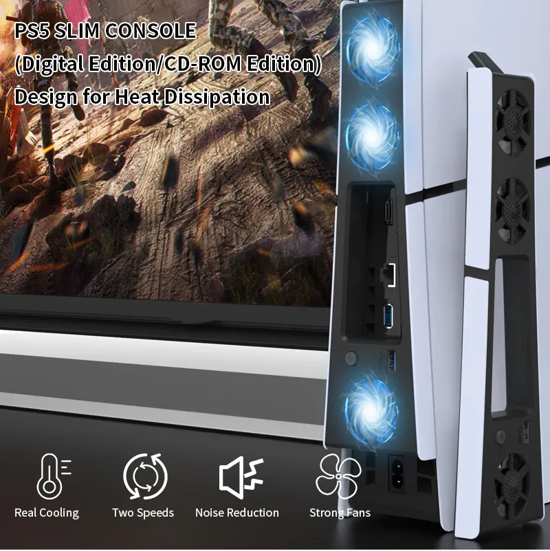 Ventilateur de refroidissement pour PS5 Slim et PS5 Digital avec éclairage LED et fonctionnement silencieux 5